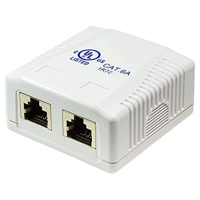 Afbeelding van odedo® CAT 6A 10 Gigabit 500 MHz aansluitdoos universele netwerkcontactdoos 2X RJ 45 volledig afgeschermd voor zuiver wit RAL9010, AWG 22 23 24 25 26 Network Surface Mount Box STP (Mount