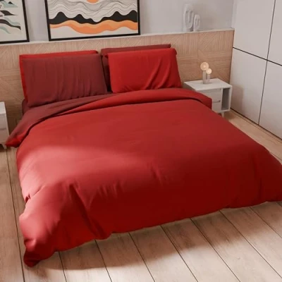Afbeelding van PETTI Artigiani Italiani Eenpersoons beddengoedset 160 x 200 cm (1 kussensloop 50 80 inbegrepen), dekbedovertrek van zachte microvezel, rood bordeaux