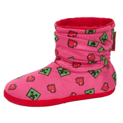 Afbeelding van Minecraft Pantoffels voor meisjes kinderen, Slouch Creeper Gamer warme fleece pantoffels, roze, 31 EU