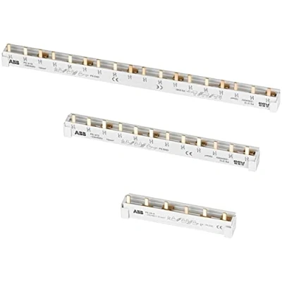 Afbeelding van Abb verzamelrail kamrail l1 l2 l3 n 3 fase 58 mod pins vari lengte uitbreekp moduulmaat 17 6mm 10mm2 2cdl240110r1058