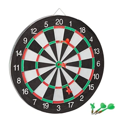 Afbeelding van Relaxdays dartbord X1 met pijlen dartboard 43 cm tweezijdig speelbaar klassiek