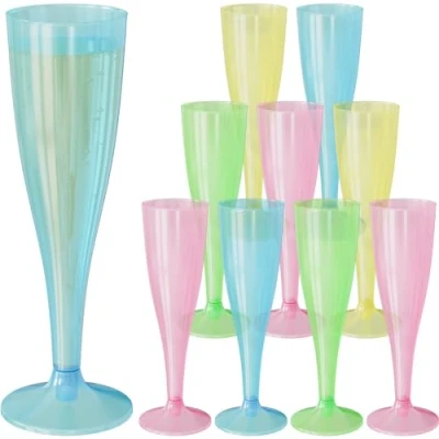 Afbeelding van WELLGRO champagneglazen, set, 150 ml, kunststof, kleurrijk, transparant, onbreekbaar, BPA vrij, herbruikbaar, steelglas, aantal: 30 stuks