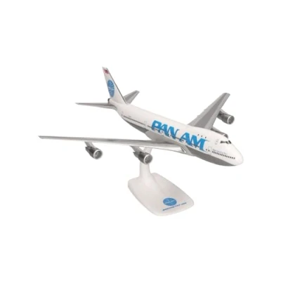 Afbeelding van Herpa Snap Fit modelvliegtuig Pan Am Boeing 747 100, miniatuur op schaal 1:250, verzamelobject, model met voet, kunststof