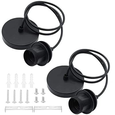 Afbeelding van ZHIQIN 2 stuks lampophanging E27 met schroefring plafondhanger lamphouder plafondbevestiging 100 cm kabel zwart
