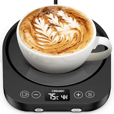 Afbeelding van koffiewarmer, verbeterde kopjeswarmer, elektrische 9 temperatuurinstellingen, bureau, kopjeswarmer met 1 uur automatische uitschakeling, voor koffie, thee, cacao, melk