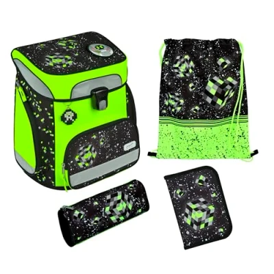 Afbeelding van Scooli Schooltas EasyFit Schulranzen Set 5 delig Glow Edition Space Robot Zwart