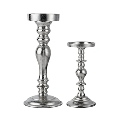 Afbeelding van Set van 2 kandelaars, aluminium, zilver, modern, metaal, hoogte 21 cm / 31
