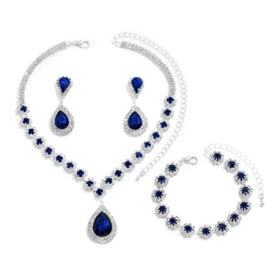 Afbeelding van FDEETY Sieradenset voor dames, elegante eenvoudige sieradenset, bruid, hanger, bruidssieraad met strass, grote halsketting, armbanden, oorbellen, set, cadeau sieraden, Stras