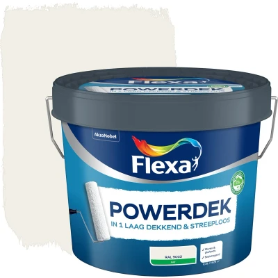 Afbeelding van flexa powerdek muur en plafond 9010 2.5 ltr