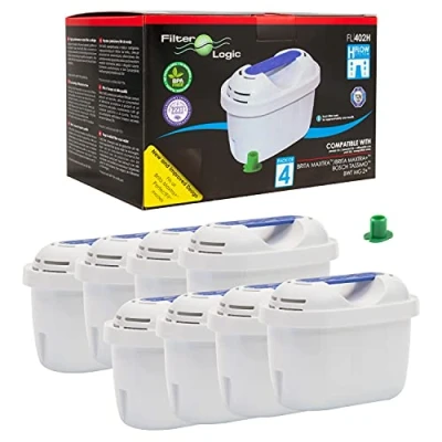 Afbeelding van FilterLogic FL402H 8 Pack Waterfilter compatibel met Brita Maxtra Filterpatronen voor Waterfilterkannen fill&amp;enjoy Marella Flow Elemaris Fun TASSIMO BWT Penguin Vida patronen