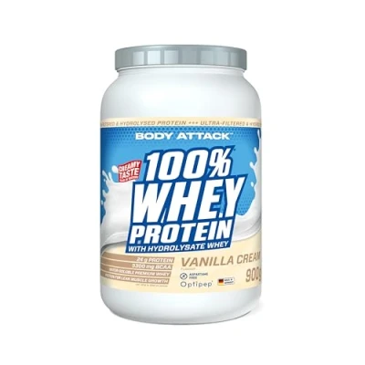 Afbeelding van Body Attack 100% wei proteïne, vanille, per stuk verpakt (1 x 900 g)