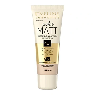 Afbeelding van Eveline Cosmetics Satin Matt Mattifying &amp; Covering Foundation 101 Ivory