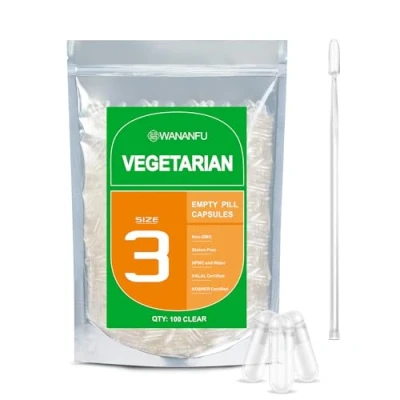 Afbeelding van WANANFU Maat 3 Lege Capsules Vegetarische (100 stuks) Bundel met 2 Micro Lepel, compatibel Capsulevulmachine