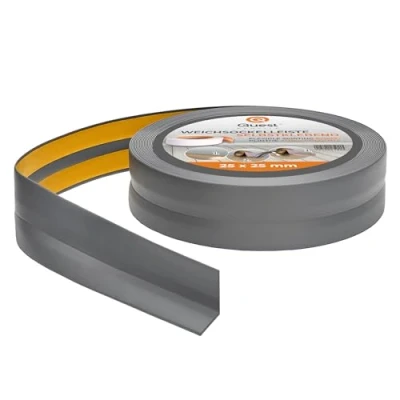 Afbeelding van Zachte plint, zelfklevend, 25 mm x mm, kniklijst, eindlijst voor keuken, badkamer, afdichtingstape, pvc, flexibel, waterdicht, decoratief, 5 meter, donkergrijs