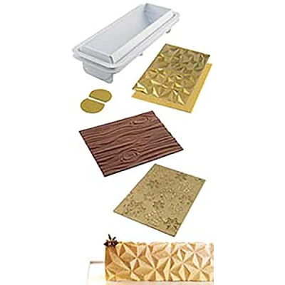 Afbeelding van Silikomart 25.008.99.0082 Diamant + Frozen Mouth Magic Wood mat set bakvorm 4 siliconen matten beuken wit, goud en bruin, 80 x 250 H 67 mm, kunststof