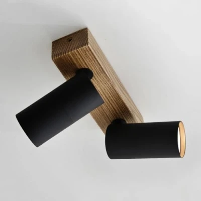 Afbeelding van ouglres Houten plafondspots, 3 spots, industriële plafondlamp, zwart, draaibare lampenkap, moderne plafondlamp hal, metaal, retro plafondspots voor eetkamer, woonkamer, slaapkamer, keuken, Gu10