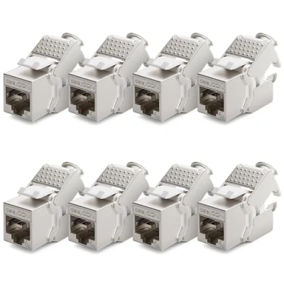 Afbeelding van deleyCON 8x Keystone Module CAT 6a Jack Volledig Afgeschermd STP RJ45 Bus Gereedschapsvrij Dankzij Snap In Montage Ruwe Kabel 500Mhz 10GBit/s