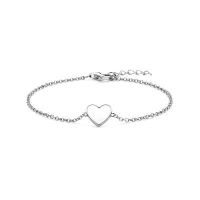 Afbeelding van Zilver Gerhodineerd Armband Hart Wit Emaille 16 + 2 Cm 1338588
