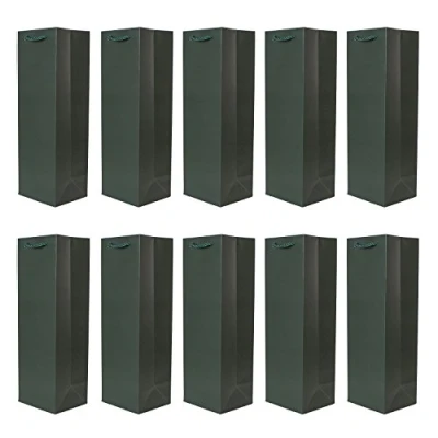 Afbeelding van Set van 10 cadeautasjes donkergroene flestasjes voor wijn en ook mousserende of champagne 36x12x10 cm