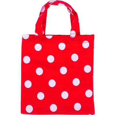 Afbeelding van Boodschappentas rood met witte stippen voor de kinderwinkel, 4 delige set,