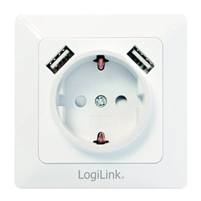 Afbeelding van LogiLink PA0162 1 voudig Inbouwstopcontact Met USB, Kinderbeveiliging IP20 Wit