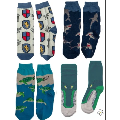 Afbeelding van Nature Planet kindersokken set van 4 paar gave sokken mummie haai schildpad krokodil (100% Oeko tex gecertificeerd) maat 29 34