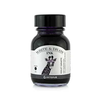 Afbeelding van Octopus Write and Draw Ink 410 Violet Giraffe, watervaste inkt voor schrijven en tekenen, kalligrafie inkt, lichtechte tekeninkt vulpen, glaspen, penseel, 50 ml