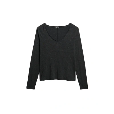 Afbeelding van Superdry Vrouwen Jersey top met V hals en Lange Mouwen Zwart Grootte: 44