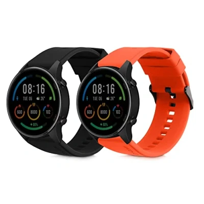 Afbeelding van kwmobile 2x horlogebandjes geschikt voor Xiaomi Mi Watch Color Sport / S1 Active bandje Smartwatch bandjes van TPU Activity tracker horloge band in zwart oranje