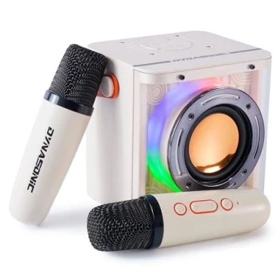 Afbeelding van DYNASONIC B52 karaoke met twee microfoons, Bluetooth luidspreker voor kinderen, elektronisch speelgoed cadeaus kinderen van 3 tot 15 jaar (WIT)