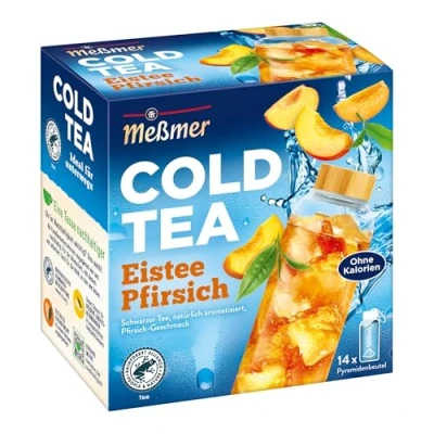 Afbeelding van Meßmer Cold Tea ijsthee, perzik, voor de waterfles, zonder suiker, calorieën, alternatief suikerhoudende dranken zoals limonade of sap, 14 piramidezakjes