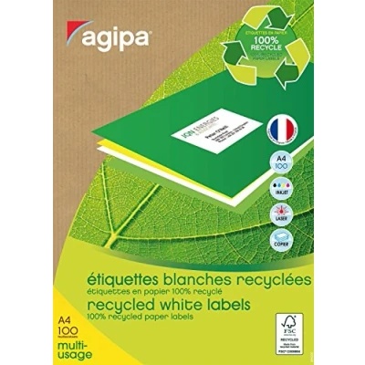 Afbeelding van agipa Recycling multi purpose labels, 99,1 x 38,1 mm, wit
