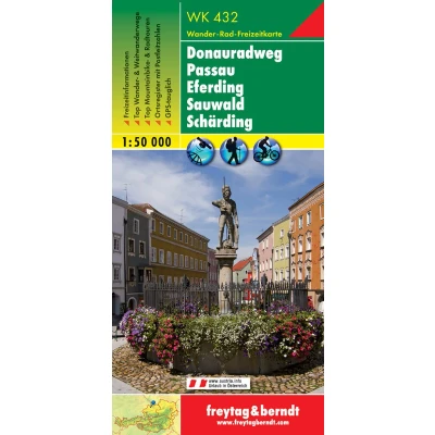 Afbeelding van F&amp;B WK432 Donauerradweg, Passau, Eferding, Sauwald, Schärding: Wandel en fietskaart 1:50 000