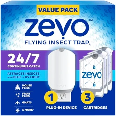Afbeelding van Zevo Flying Insect Trap, Fly Trap + Refill Cartridge Pack (1 Plug in Base 3 Total Cartridges)