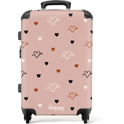 Afbeelding van NoBoringSuitcases.com® Kinderkoffer meisje Kindertrolley meisjes Hartjes met pijlen in zwart, wit en roze Koffer kind groot Rolkoffer lichtgewicht Reiskoffer 4 wielen Grote trolley XL 20 kg bagage