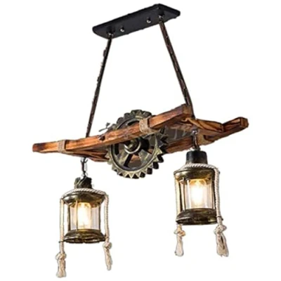 Afbeelding van Rustieke Houten Hanglampen Vintage Eiken Hanglamp Eettafel Eetkamer Kroonluchter Industriële Metalen Plafondlamp Retro Plafondverlichting Lampen Landhuis Lamp Bar Droplight Schaduw