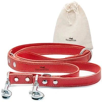 Afbeelding van FREUDENTIER® Amstelpark Hondenriem van leer, verstelbare riem, robuust en stijlvol, Made in Holland (rood, 20 mm breed)