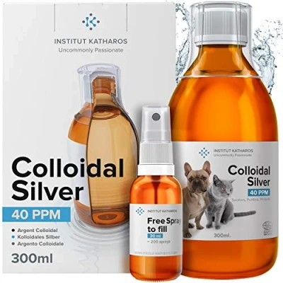 Afbeelding van Colloïdale Zilveren Antiseptische 300ml Fles &amp; Spray Alles in 1 Behandeling: Dogs Cats ● Huidproblemen Verlichting (jeuk, allergie, hotspot, gist, wond) 100% natuurlijk antibioticum Bestrijdt