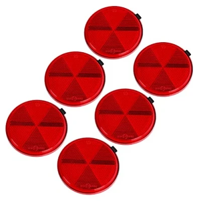 Afbeelding van AOHEWEI zelfklevende reflectoren ronde rood veiligheidsreflex voor poortpalen hekwerk aanhanger caravan landbouwmachines ECE goedkeuring 6 stuks