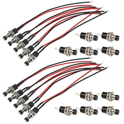 Afbeelding van GTIWUNG Voorbekabelde mini momentane drukknop, drukschakelaar, lockless, SPST AAN UIT AC 250 V/1 A, 2 pins ronde platte knop drukknoppen voor modelspoorbaanhobby