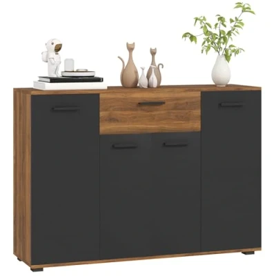Afbeelding van HOMCOM Dressoir Woonkamer Opbergkast met 4 kasten, laden en verstelbare planken, afmetingen 120 x 35 85 cm, bruin zwart