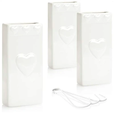 Afbeelding van COM FOUR® 3x luchtbevochtiger verwarming radiator met hartpatroon verwarmingswaterverdamper van keramiek 320 ml (wit hart)