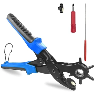 Afbeelding van Newaner 2 4,5 mm gatenmaat perforator voor leer met 6 gaten, riem rond, scherpe revolgattang hefboomoverbrenging, riem, kaart, horlogebandjes, karton, leren schoenen geperforeerd