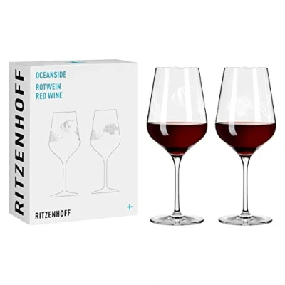 Afbeelding van RITZENHOFF 3811001 Rode wijnglas, 500 ml, set van 2, serie Oceanside nr. 1, 2 stuks met vismotief, Made in Germany