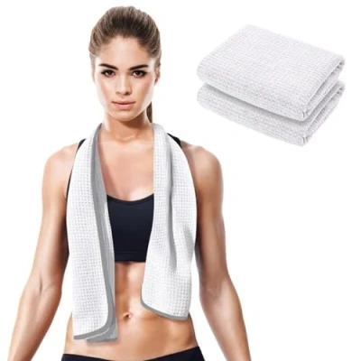 Afbeelding van Sporthanddoeken Set van 2 Wit Sneldrogend Absorberend Fitness Handdoek Yoga Gym