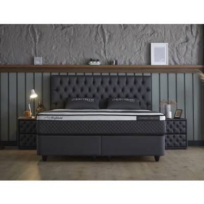 Afbeelding van 2 Persoons Boxspring Met Opbergruimte Chestybedd Antraciet 160x200 cm Pocketvering Inclusief Topper Dekbed Discounter.nl