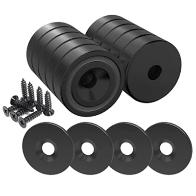 Afbeelding van Magnetpro 12 stuks magneten 20 x 7 mm met gat en capsule, verzonken kop potmagneet schroeven stalen kussens (Piano zwart)