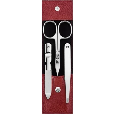 Afbeelding van ZWILLING Manicureset 3 delig voor nagelverzorging en pedicure van rundleer met drukknop, incl. nagelschaar, rood