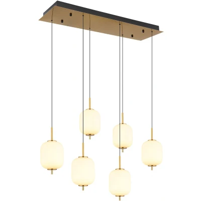 Afbeelding van Globo Gouden hanglamp Ewald 6 lichts wit glas 15217