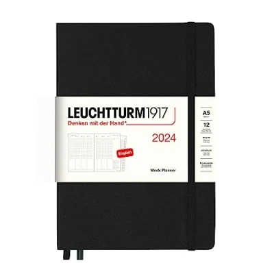 Afbeelding van LEUCHTTURM1917 367839 Weekplanner medium (A5) 2024, 12 maanden, zwart, Engels